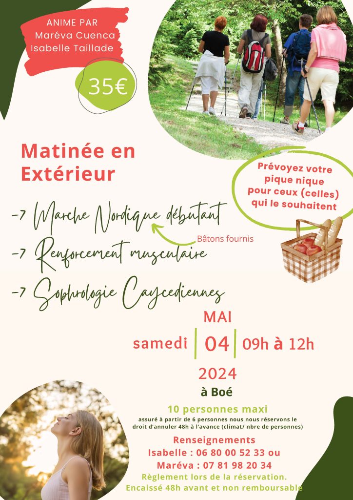 Matinée en extérieur - Marche Nordique, Sophrologie Caycedienne, renforcement musculaire